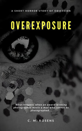 Overexposure cover. Close up of a human eye with something reflected in it, the cheek below covered in tiny pieces of hexagonal glitter-confetti