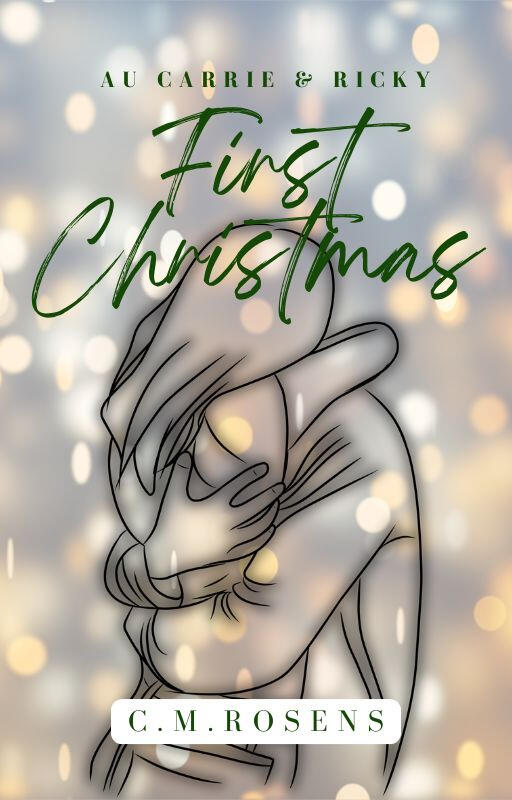 Illustrated cover of two people hugging, sketched outline, over a glittery background of light gold and silver. AU Carrie and RIcky short story book cover.