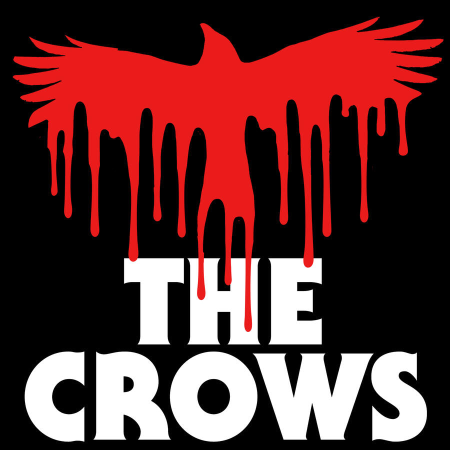 melted red crow on white blocky font title THE CROWS